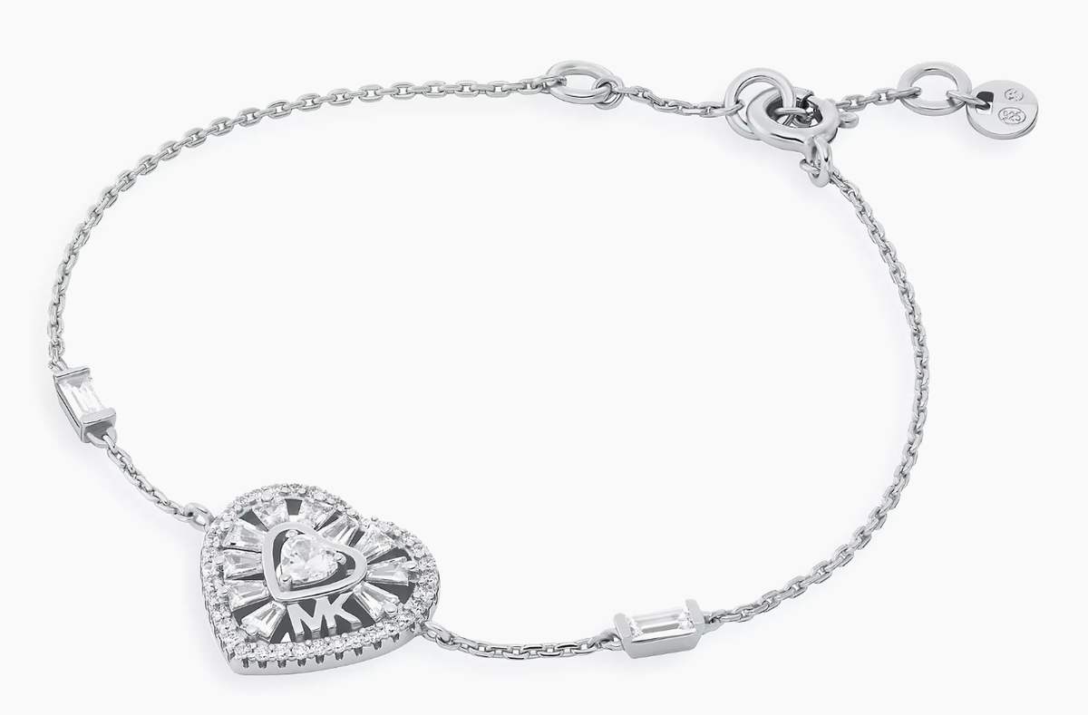 Michael Kors Sterling Silver & Cubic Zirconia Heart Pendant Bracelet