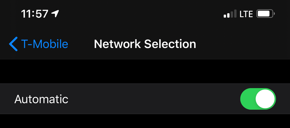 Network Selection Screen iOS