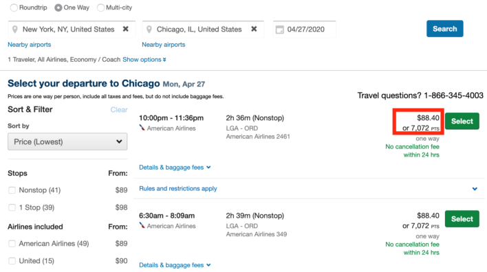 change flight booked with chase points