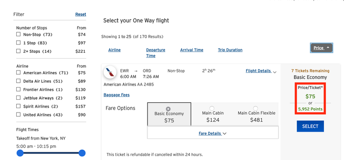 Viewing Flights in The Citi ThankYou Travel Portal