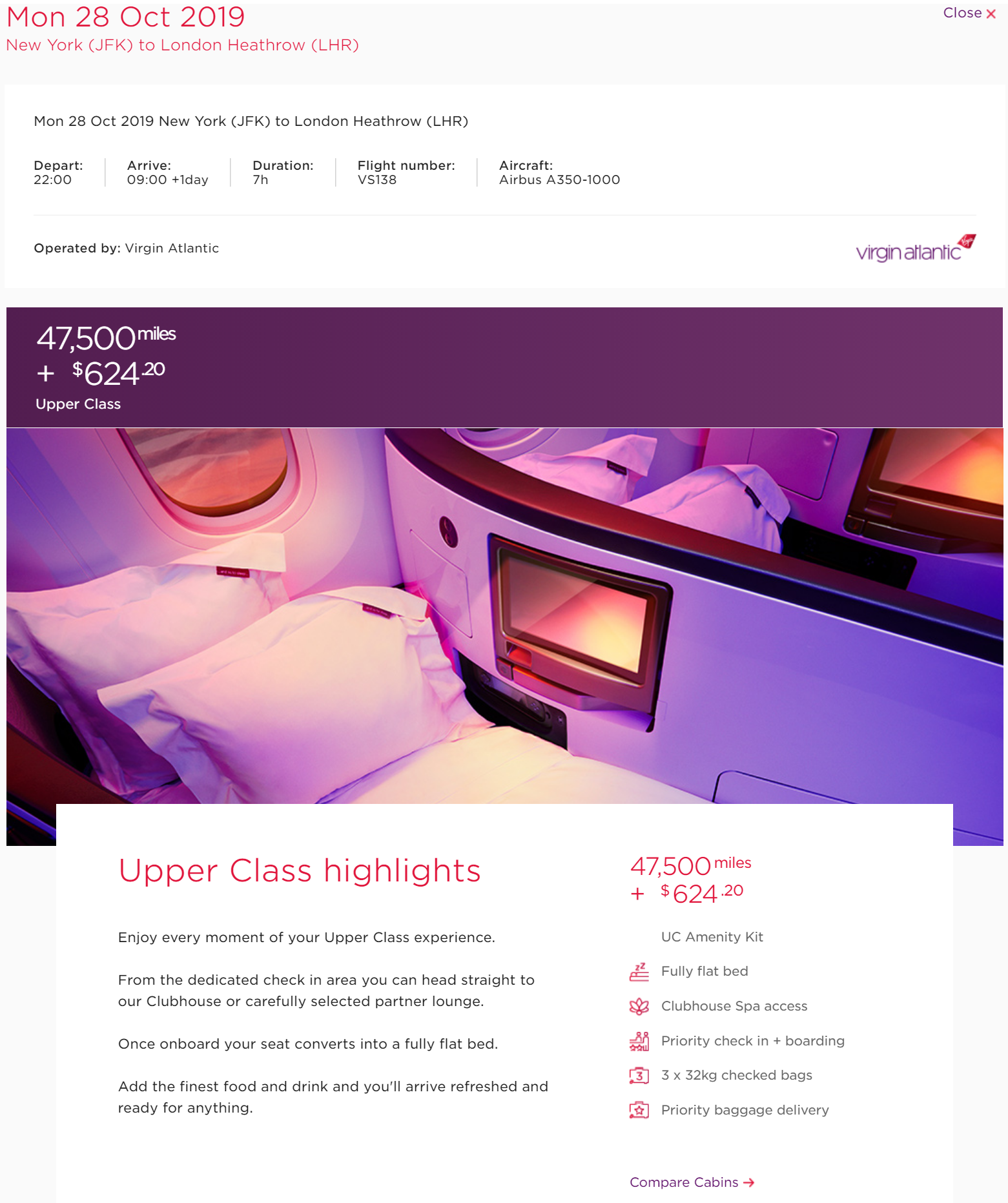 virgin atlantic check in baggage price