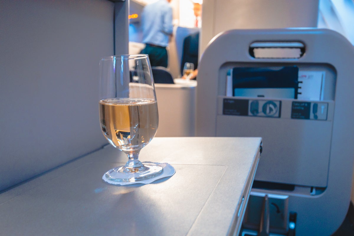 British Airways Boeing 747 Club World Business Class Pre Departure Champagne