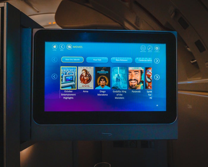 British Airways Boeing 747 Club World Business Class IFE Movies