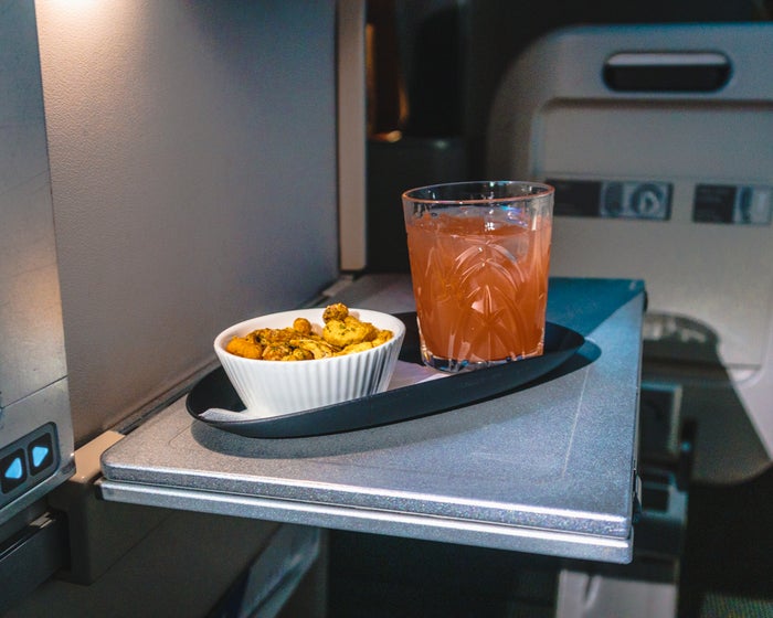British Airways Boeing 747 Club World Business Class Gin Fizz and Nuts