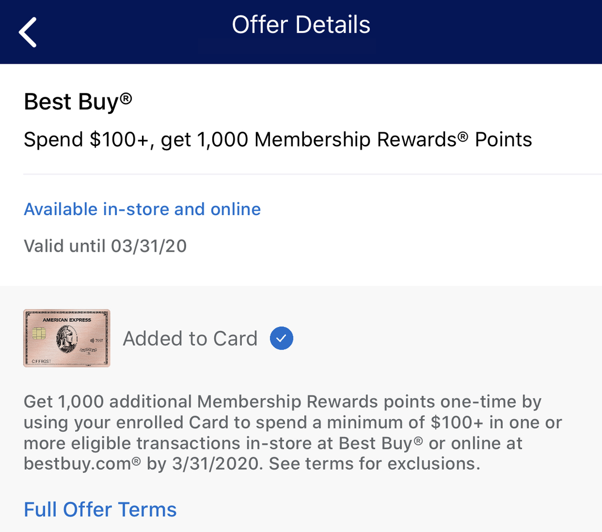 Amex offer for best buy
