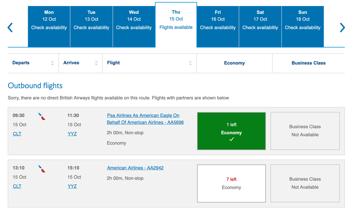 Booking CLT to YYZ with Avios