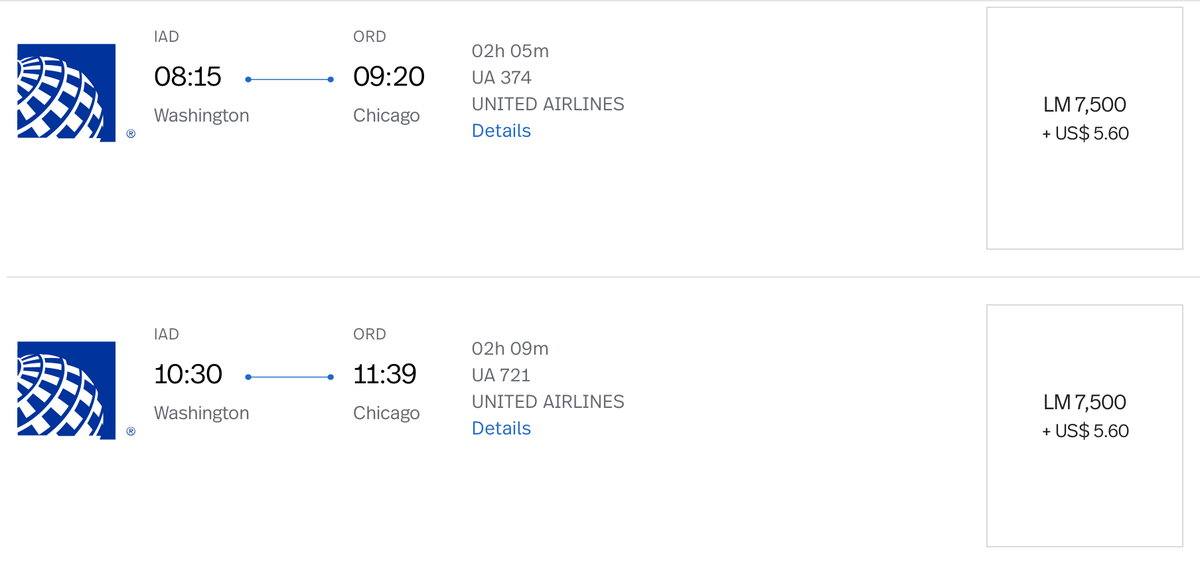 Booking IAD to ORD on United avianca