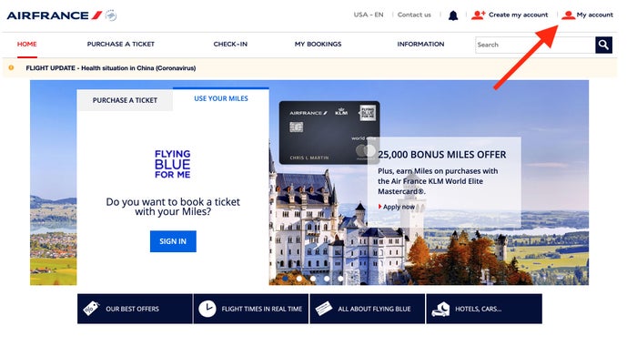 Click The My Account Button At The Top of The Screen Click The My Account Button At The Top of The Screen air france website
