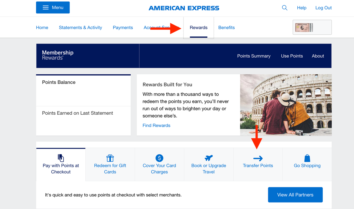Click the Rewards and Transfer Points Buttons American Express Membership Rewards