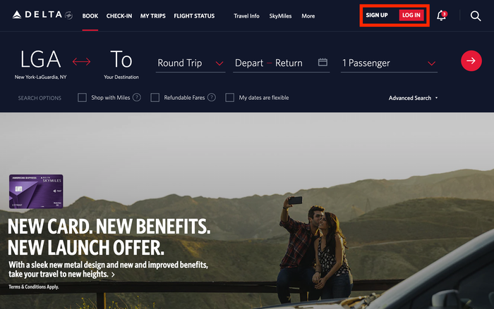 Create A Delta Account and Sign In