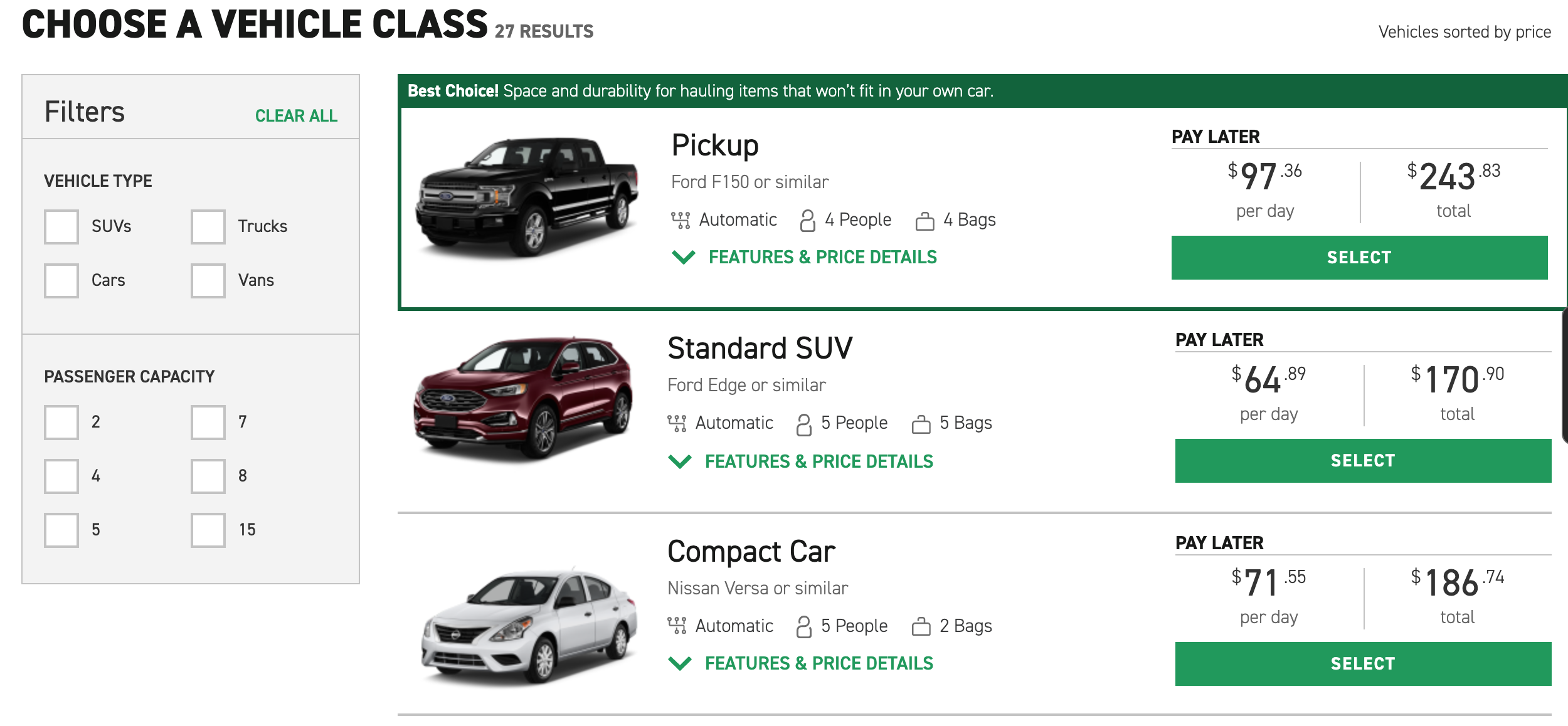 Enterprise Standard Car List 2025