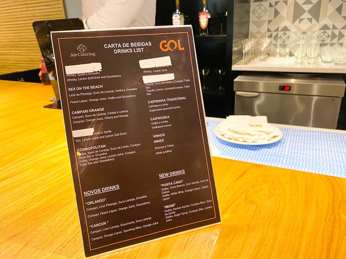 GOL Premium Lounge Drink Menu