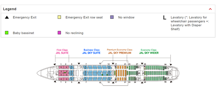 Japan Airlines Boeing 777 300ER Seat Map