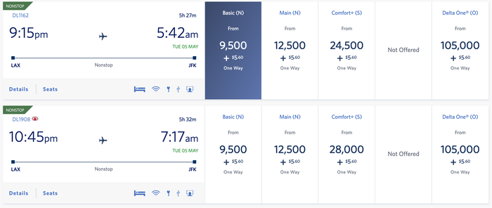 LAX JFK on A Delta Air Lines SkyMiles Award