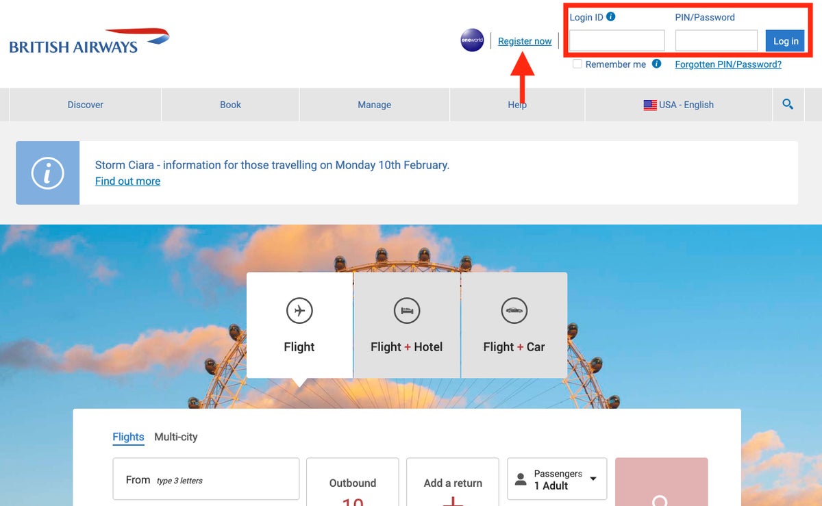 Register and Sign In To British Airways
