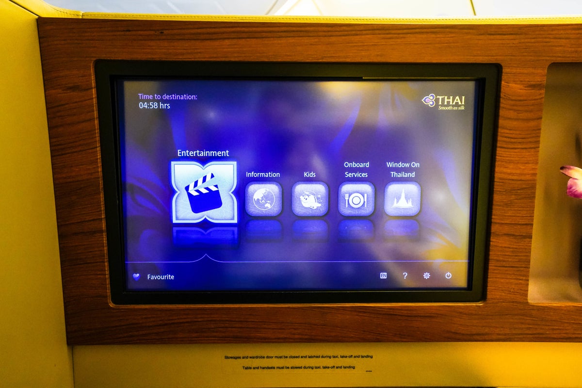 Thai Airways Boeing 747 400 First Class Entertainment selection