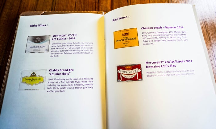 Thai Airways Boeing 747 400 First Class Wine list