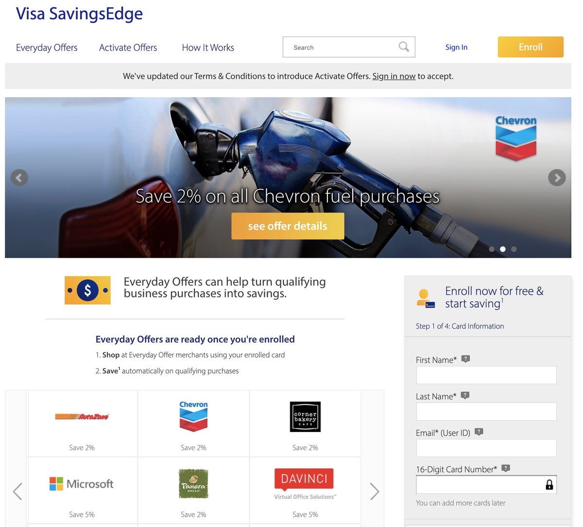 The Visa SavingsEdge Website
