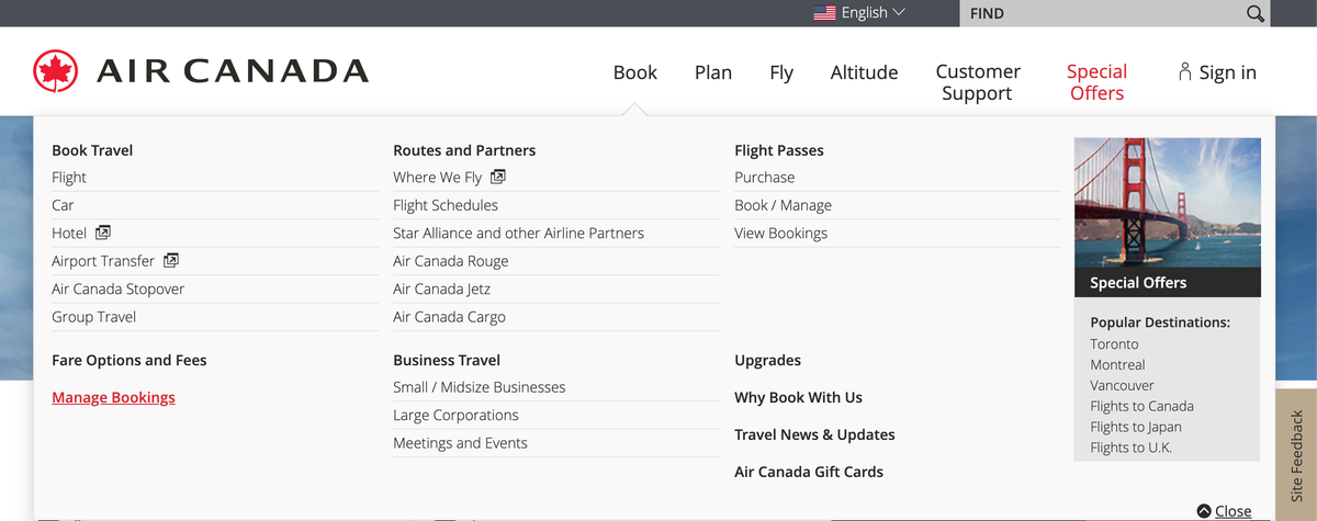 Air Canada Mange Booking