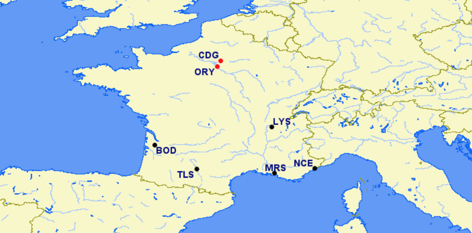Air France hubs and focus cities