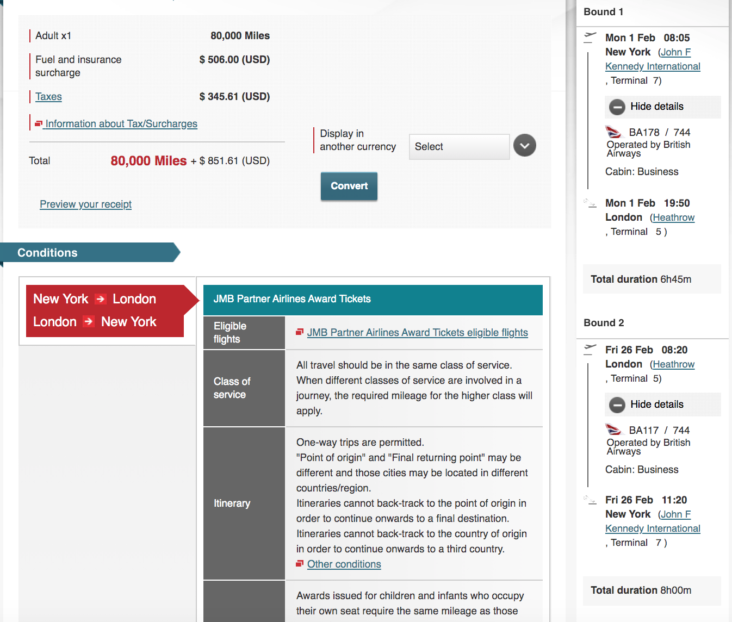 British Airways booking with Japan Airlines miles British Airways booking with Japan Airlines miles