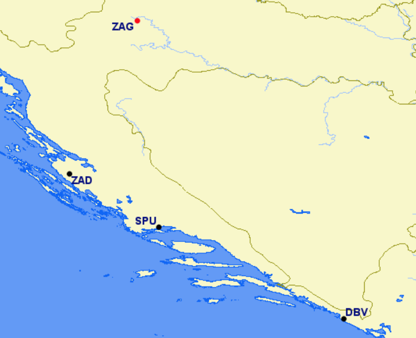 Croatia Airlines hubs and focus cities
