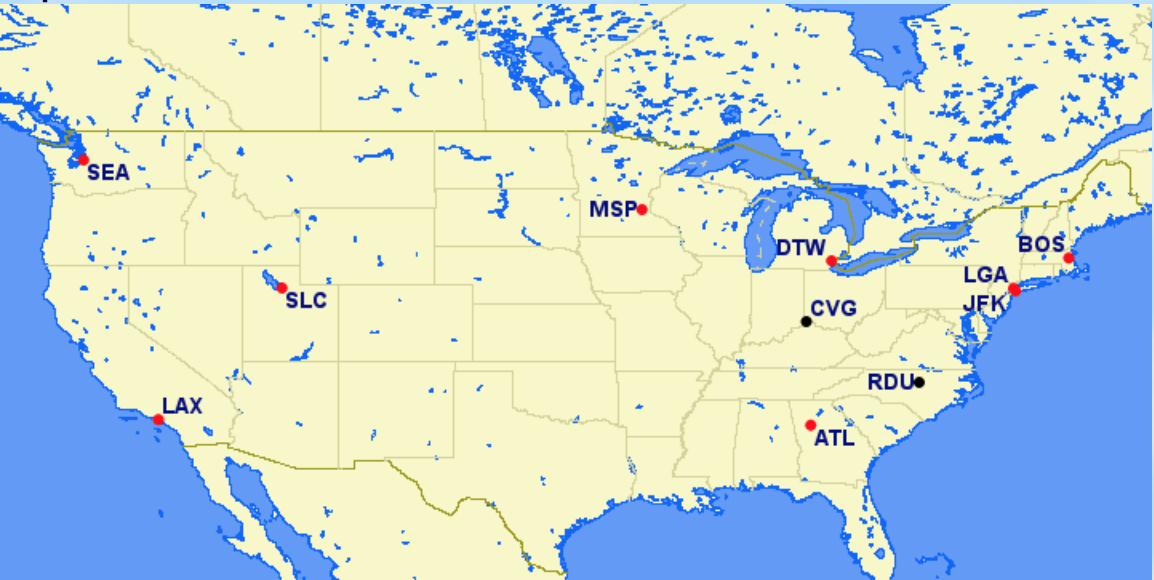 Delta Air Lines hubs and focus cities