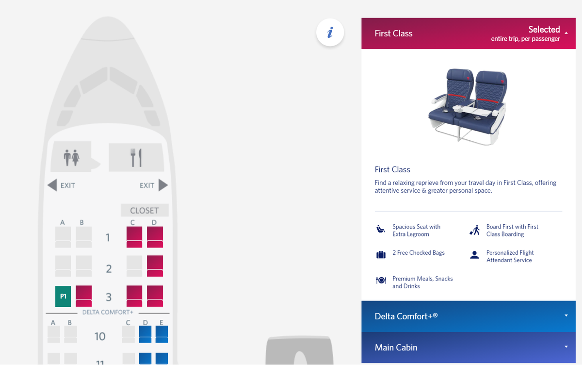 Delta Airbus A220 First Class Seat Map