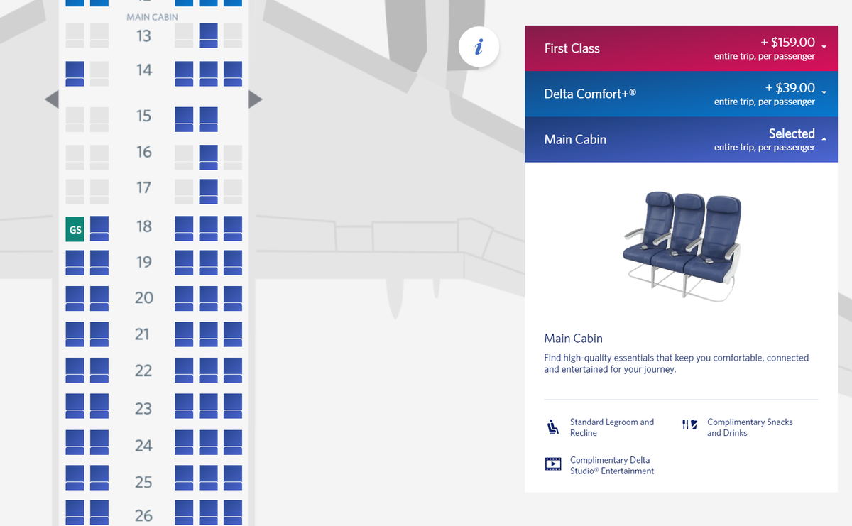 Delta Airbus A220 Main Cabin Seat Map