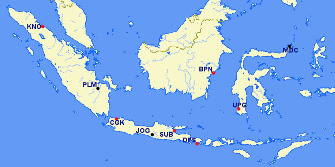 Garuda Indonesia hubs and focus cities
