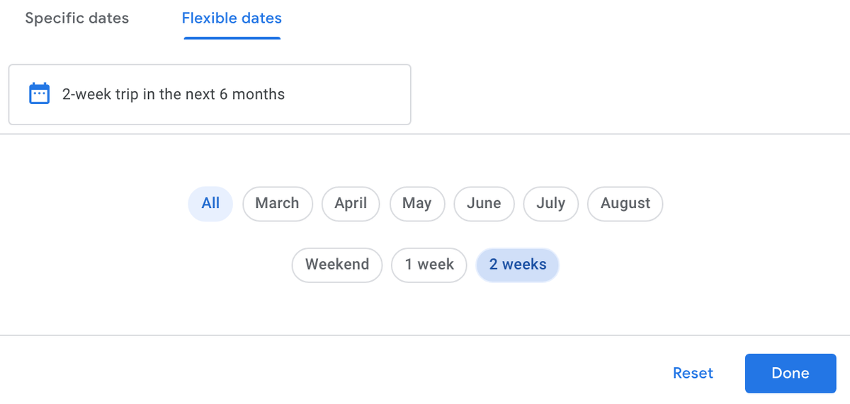 Google Flights Flexible dates criteria