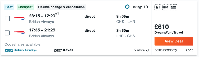 Kayak GBP Price