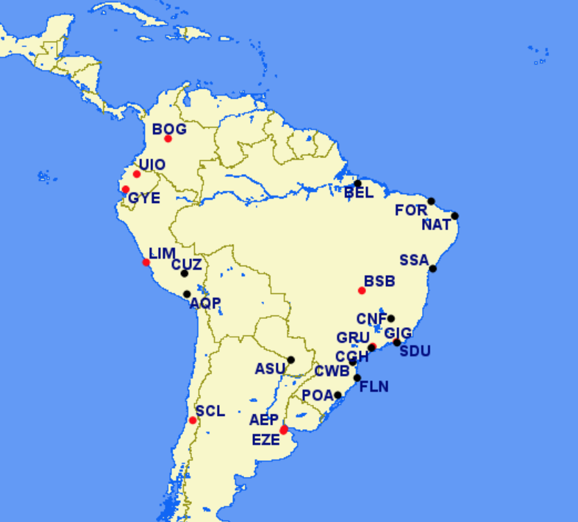 LATAM hubs and focus cities