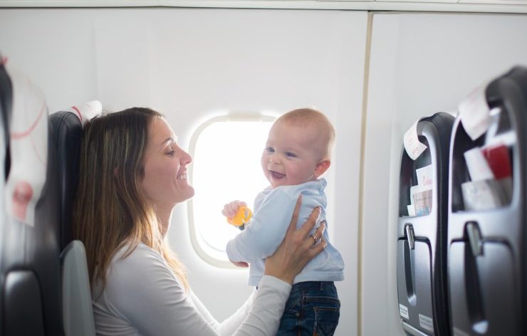Mother and Lap Child Baby on Airplane