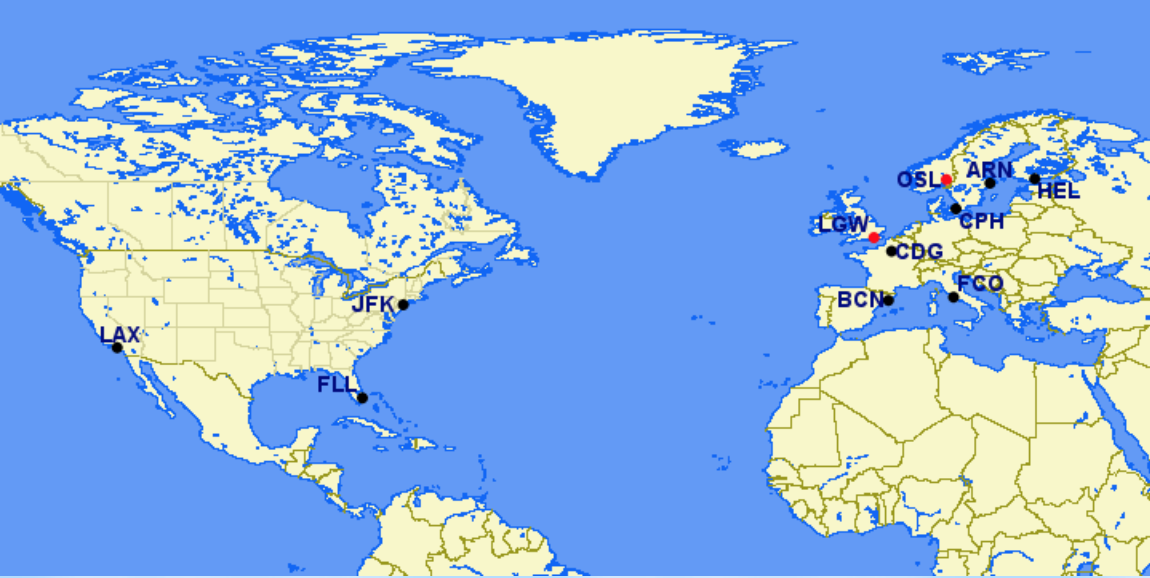 Norwegian Air International hubs and focus cities