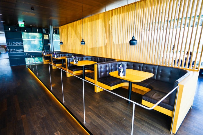SWISS Air First Class Lounge Dining booths SWISS First Class Lounge Dining booths