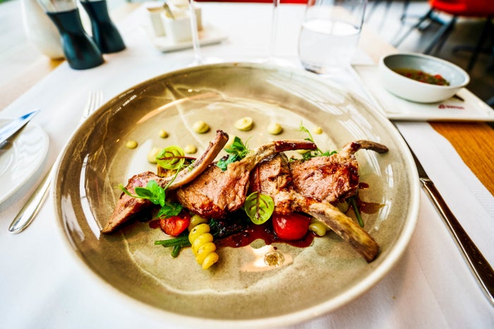 SWISS Air First Class Lounge Roasted lamb chops SWISS First Class Lounge Roasted lamb chops
