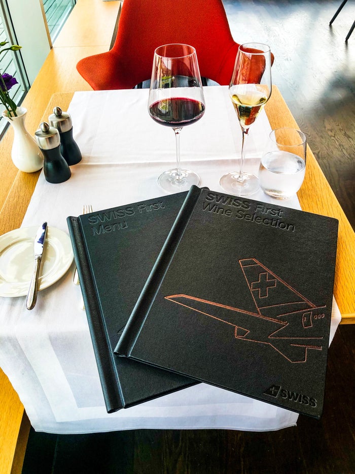 SWISS Air First Class Lounge Wine list and menu SWISS First Class Lounge Wine list and menu