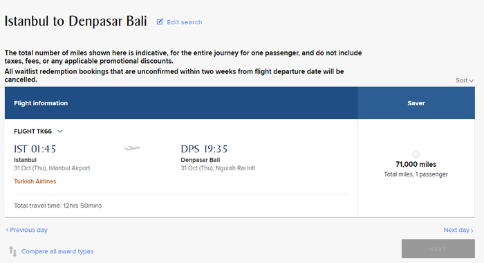 Turkish Airlines Booking using Singapore KrisFlyer Miles