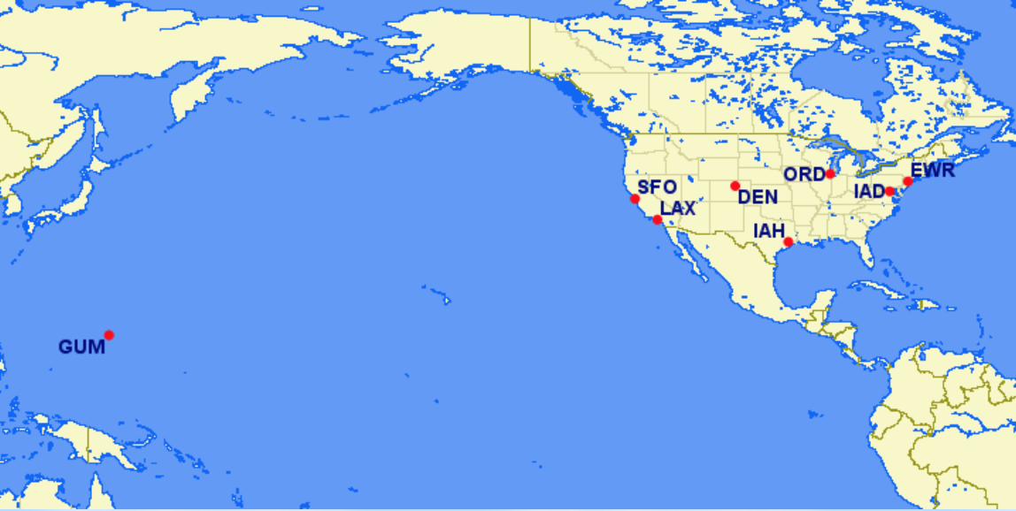 United Airlines hubs and focus cities