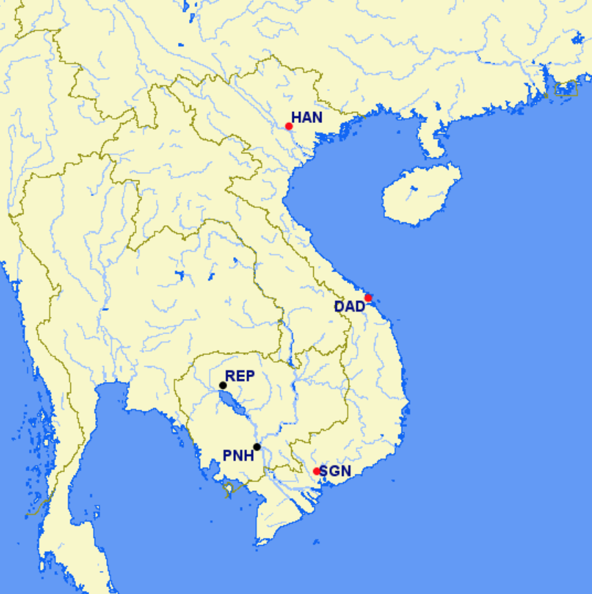 Vietnam Airlines hubs and focus cities