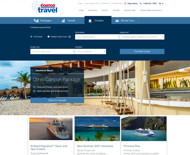 Costco Travel Cruise Page