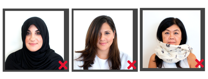 Hair and head coverings in Passport photo