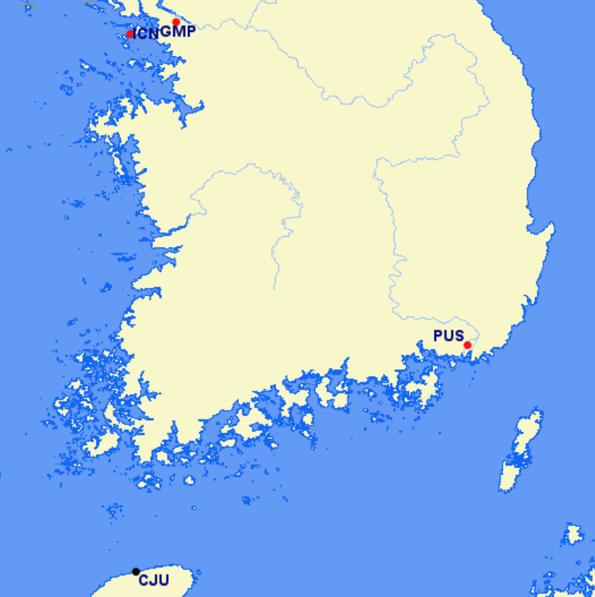 Korean Air hubs and focus cities
