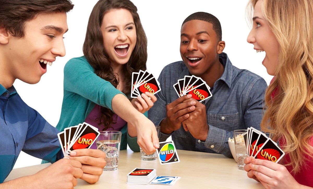 Cards Uno Hand Card Game Company Friends Playing Uno Stock Photo