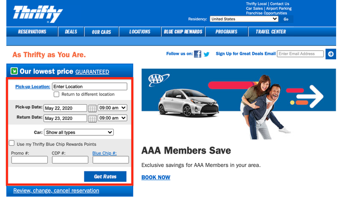 How to rent a car through Thrifty