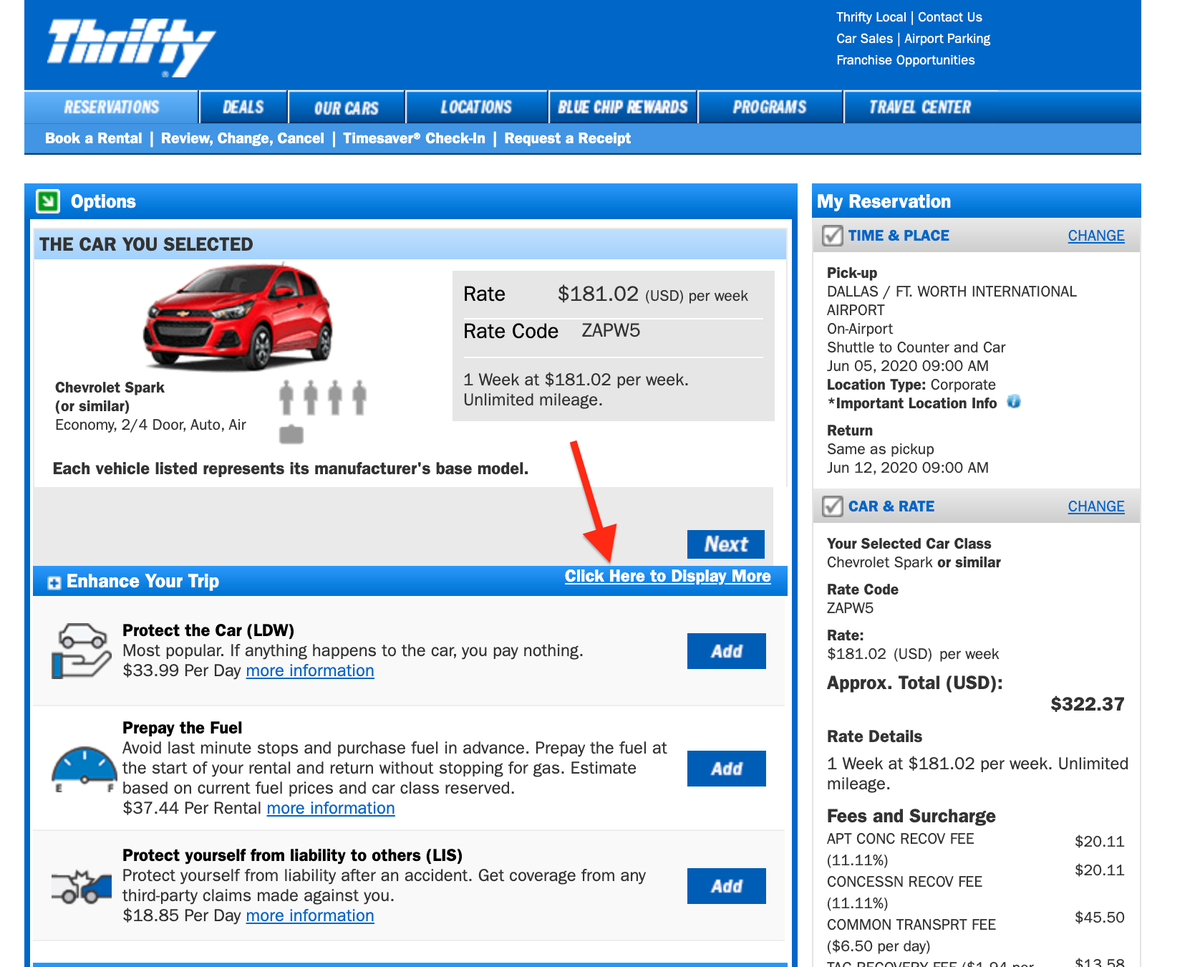 Renting a car with Thrifty add ons