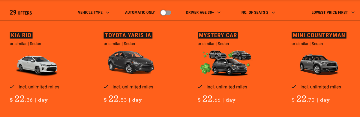 Sixt car rental sorting and filtering results