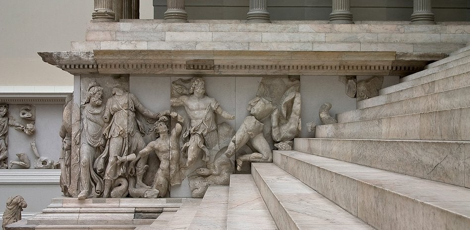 Pergamon Altar, view of the Gigantomachy frieze / north risalit Pergamon Altar, view of the Gigantomachy frieze / north risalit
