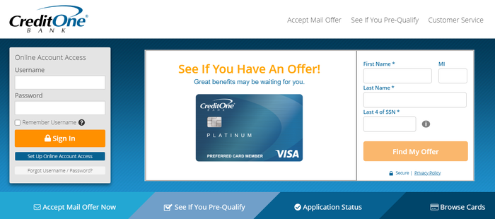 Credit One Bank Website